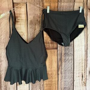 Albion Swimsuit Two Piece Midnight Dash Tankini Top & High-Waist Bottoms Black M